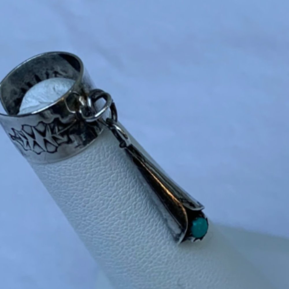 Vintage Native Sterling Silver Squash Blossom Turquoise Ear Cuff